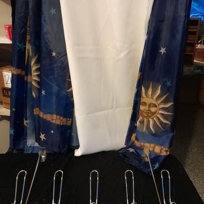 Celestial Shower curtains, and a white shower curtain with over the door hanger