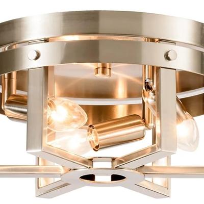 Luling Industrial Semi Flush Mount Ceiling Light 11.4 Inches in Dimmer, Nickel Plating Finish, 3xE12 Socket, No Assembly