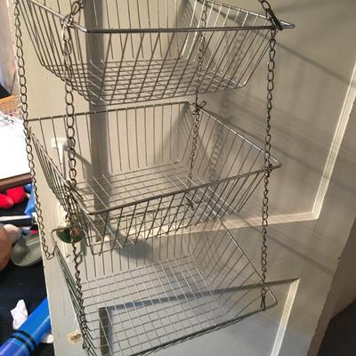Crate and Barrel Hanging 3 tiered basket  and Metal baskets assortment
