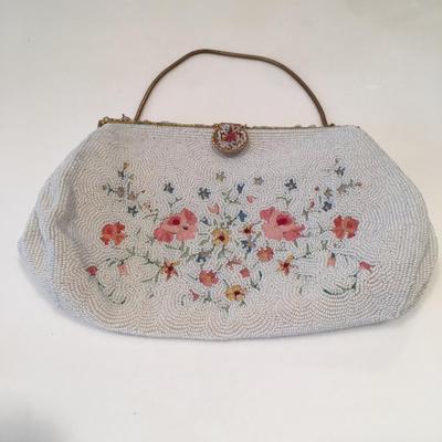 Vintage French seed pearl and petite point handbag
