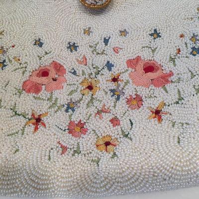 Vintage French seed pearl and petite point handbag