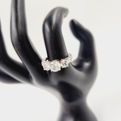 BEAUTIFUL .925 SILVER & CZ 3 PC CLUSTER SIZE 9