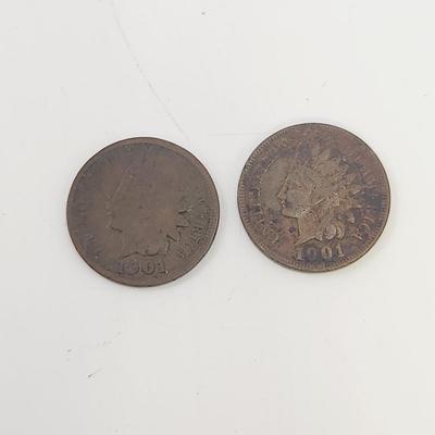 2 - 1901 INDIAN HEAD PENNIES