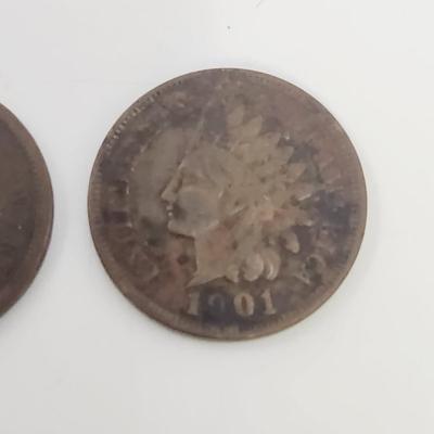 2 - 1901 INDIAN HEAD PENNIES