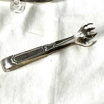 1381 Antique Sterling Handled Scissors, Small Tray and Tongs