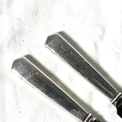 1381 Antique Sterling Handled Scissors, Small Tray and Tongs