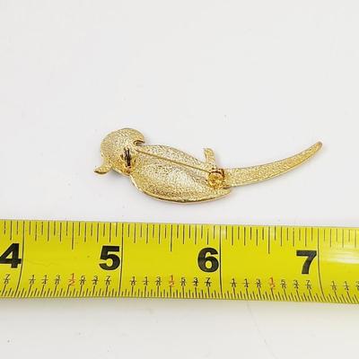 RED & BLACK GOLD TONED PARROT PIN