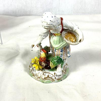 1386 Antique 3-pc Dresden Porcelain Figures and Reticulated Basket