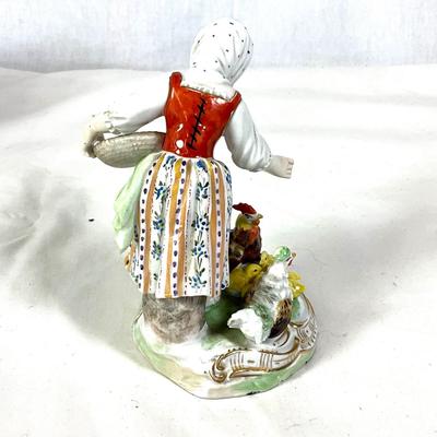 1386 Antique 3-pc Dresden Porcelain Figures and Reticulated Basket