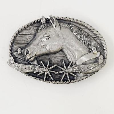 SISKIYOU 1983 HORSE COWBOY PEWTER BELT BUCKLE