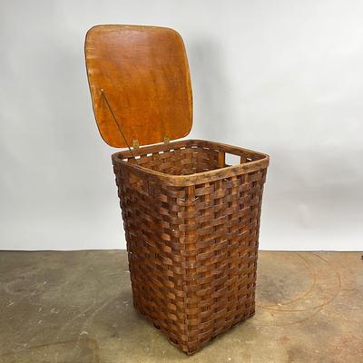 1358 Antique Handmade Oak Laundry Basket