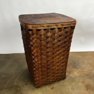 1358 Antique Handmade Oak Laundry Basket