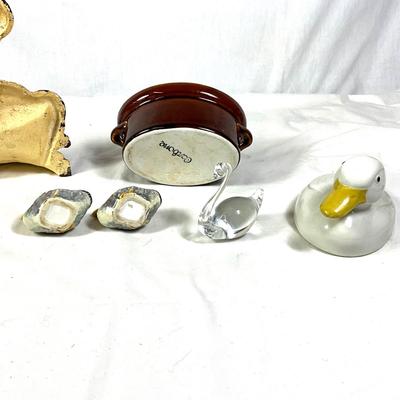 1387 Vintage 1940 John Wright Hubley Mold Duck Doorstop and Hall Carbone Covered Duck Dish Lot