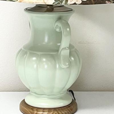 3-Way Ceramic Mint Green Table Lamp ~ Rose Pleated Shade