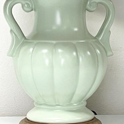 3-Way Ceramic Mint Green Table Lamp ~ Rose Pleated Shade