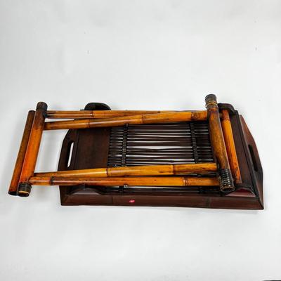 1362 Vintage Rattan and Bamboo Folding Side Table