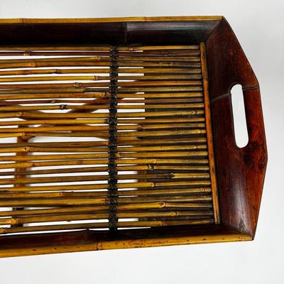 1362 Vintage Rattan and Bamboo Folding Side Table