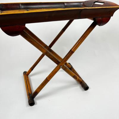 1362 Vintage Rattan and Bamboo Folding Side Table