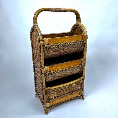 1363 Three Tier Rattan and Bamboo Magazine Storage Rack