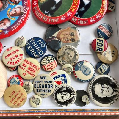 Vintage cigar box with Vintage Political buttons