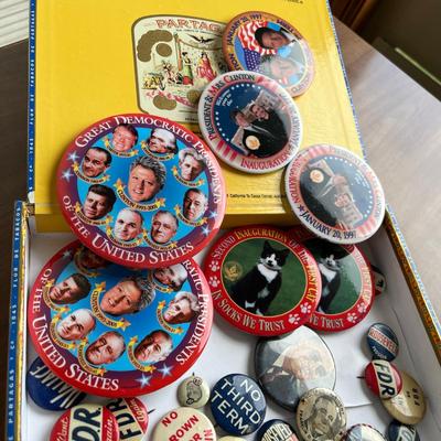 Vintage cigar box with Vintage Political buttons