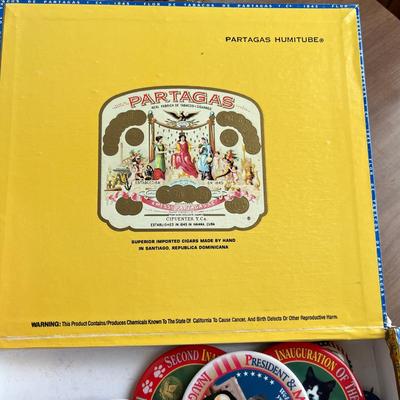 Vintage cigar box with Vintage Political buttons