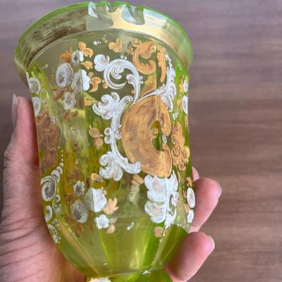 Moser Chalace Goblet Vaseline Uranium glass