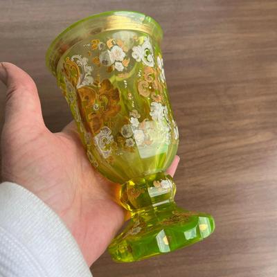 Moser Chalace Goblet Vaseline Uranium glass