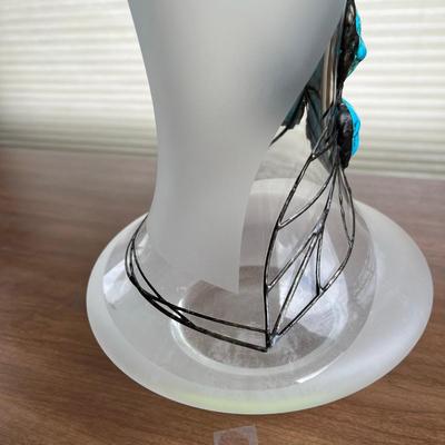 Unusual Crystal vase with silver overlay & Turquoise