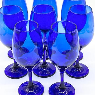 Set Eight (8) ~ Cobalt Blue Wine Glasses