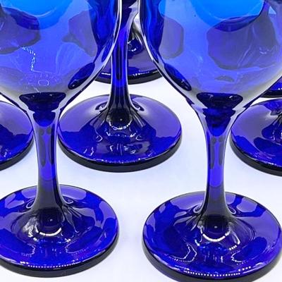 Set Eight (8) ~ Cobalt Blue Wine Glasses