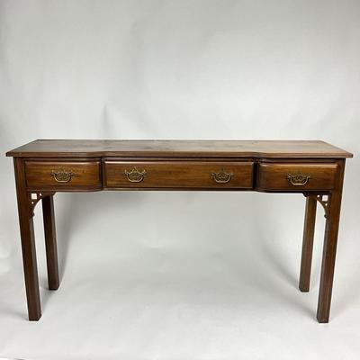 1378 Vintage Mahogany Three Drawer Console Table by Davis Furniture Co.