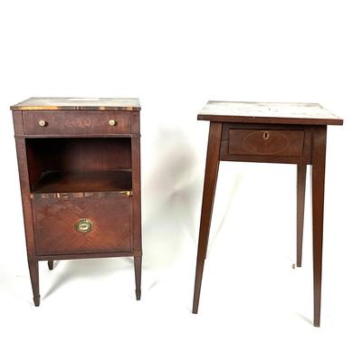 1379 Two Vintage Mahogany John Newcomb Night Stand with Single Drawer Table