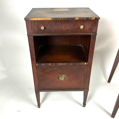 1379 Two Vintage Mahogany John Newcomb Night Stand with Single Drawer Table