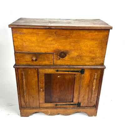 1395 Antique Flip Top Pine Wood Washstand Commode
