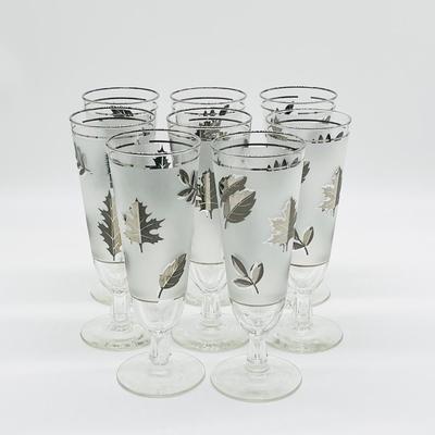 LIBBEY ~ Set Eight (8) ~ Silver Leaf Pilsner Frosted Glasses