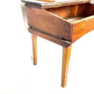 1396 Early Antique Mixed Woods School Desk
