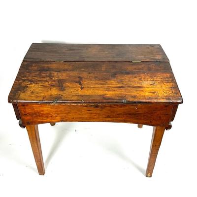 1396 Early Antique Mixed Woods School Desk