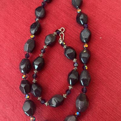 Set of Necklace Bracelet Semiprecious purple stone with gold specks