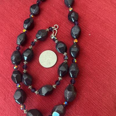 Set of Necklace Bracelet Semiprecious purple stone with gold specks
