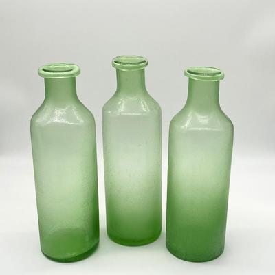 Set Three (3) ~ Green Milk Glass Bottles