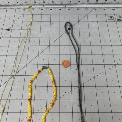 #60 Golden Leaf, Yellow Bead and Blue Stone Necklace
