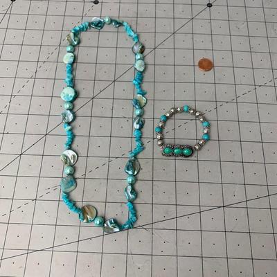 #64 Blue Stone Necklace & Bracelet