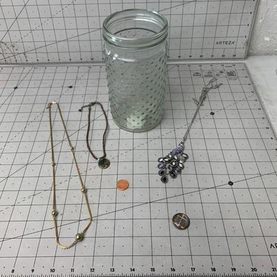 #71 Three Necklaces and Glass Jar
