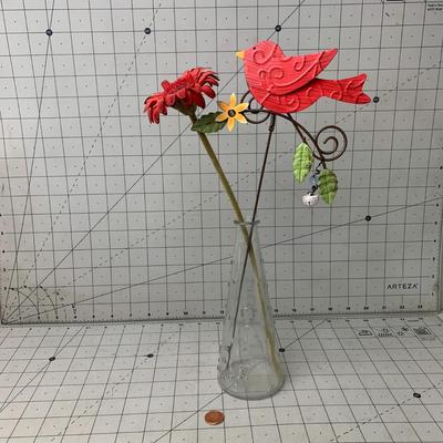 #80 Bird and Flower Decor in Glass Vase