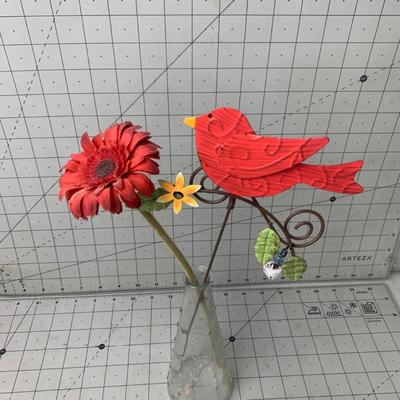 #80 Bird and Flower Decor in Glass Vase
