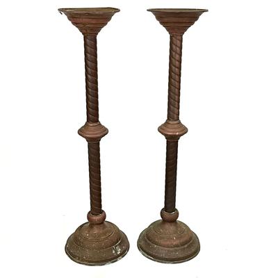 1400 Pair of Large Antique Copper Candlesticks 26"