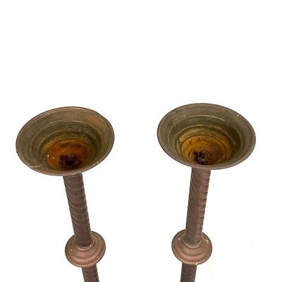1400 Pair of Large Antique Copper Candlesticks 26"