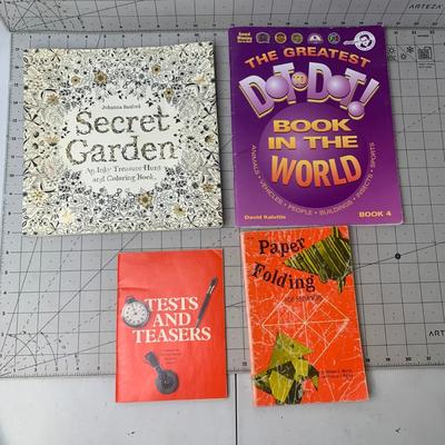 #260 Secret Garden Coloring Book, Dot to Dot, Tests and Teasers and Paper Folding