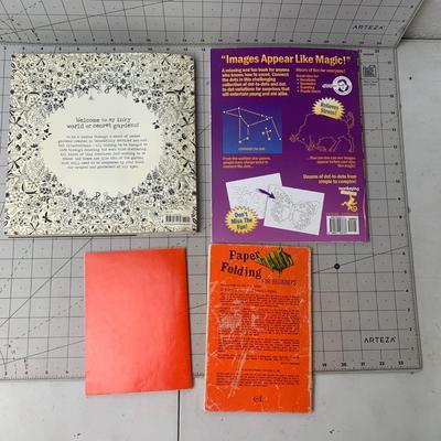 #260 Secret Garden Coloring Book, Dot to Dot, Tests and Teasers and Paper Folding